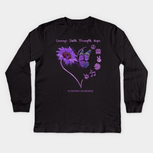 Courage. Faith. Strength. Hope Alzheimer Awareness Gift Kids Long Sleeve T-Shirt